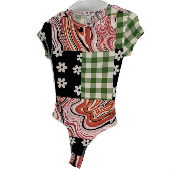 Rue 21 Short Sleeve Body Suit in Multi Color Abstract Print Size X-Small - Picture 3 of 9